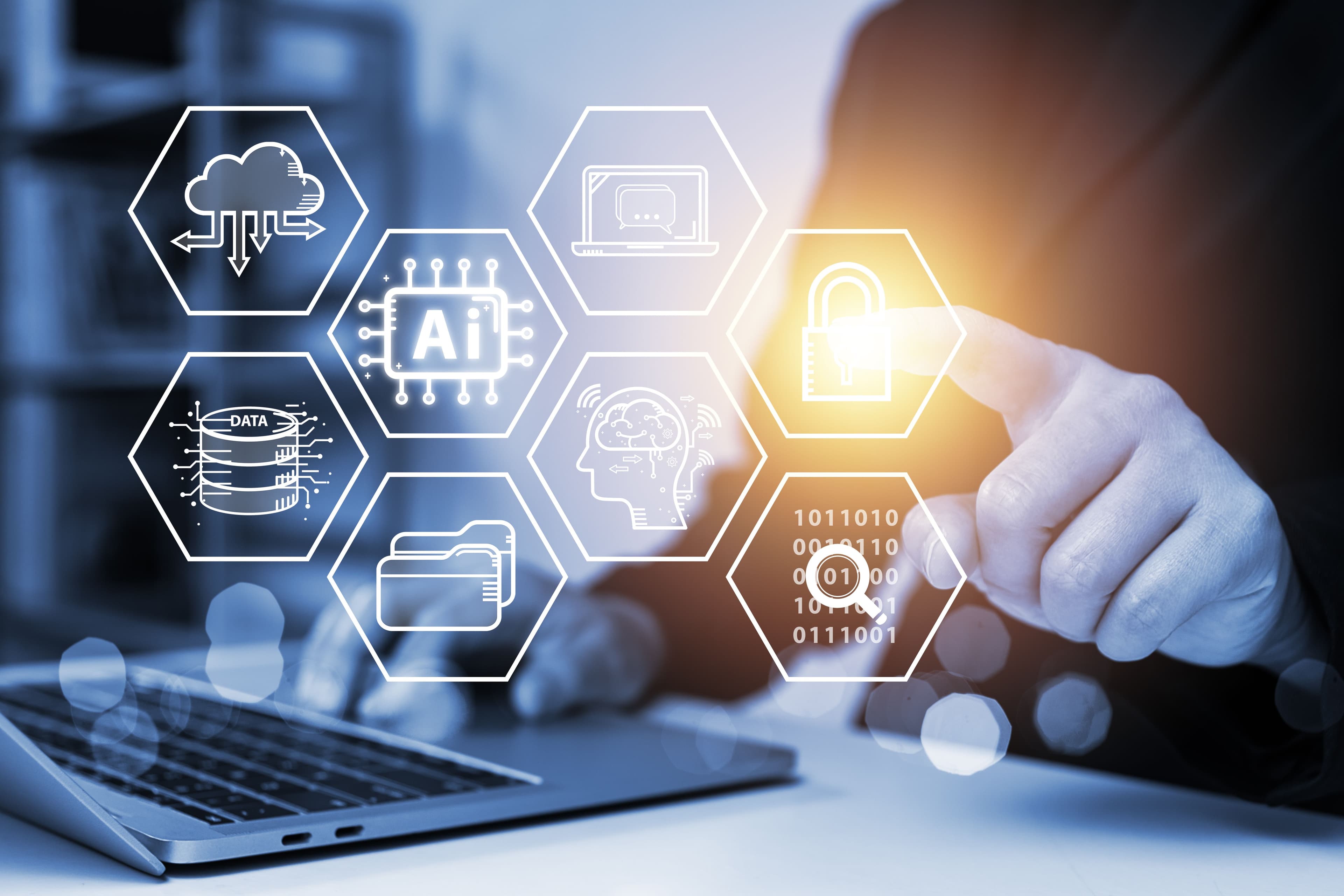 Contact Black Glazier — Black Glazier businessman engaging with AI technology and smart robot cybersecurity graphics